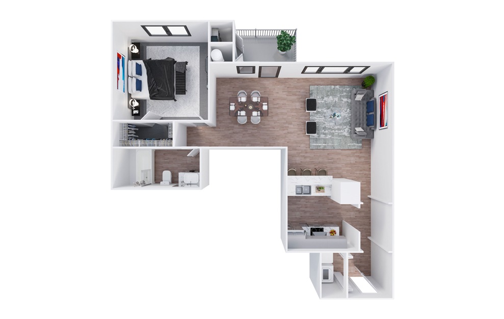 A2 - 1 bedroom floorplan layout with 1 bath and 815 square feet. (3D)