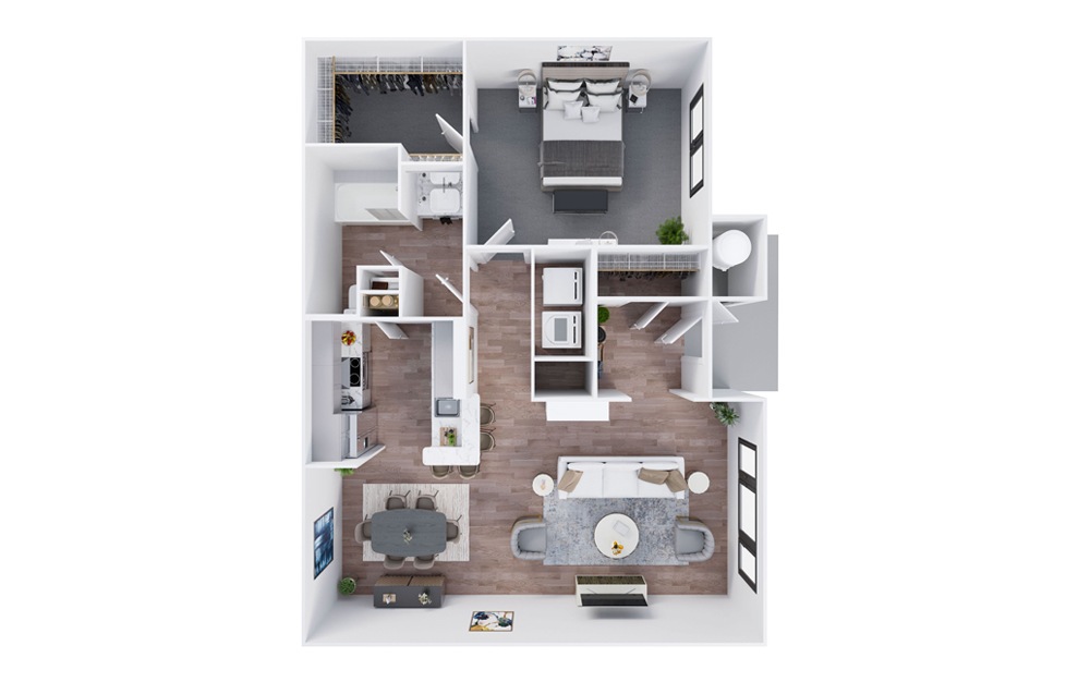 A3 - 1 bedroom floorplan layout with 1 bath and 830 square feet. (3D)