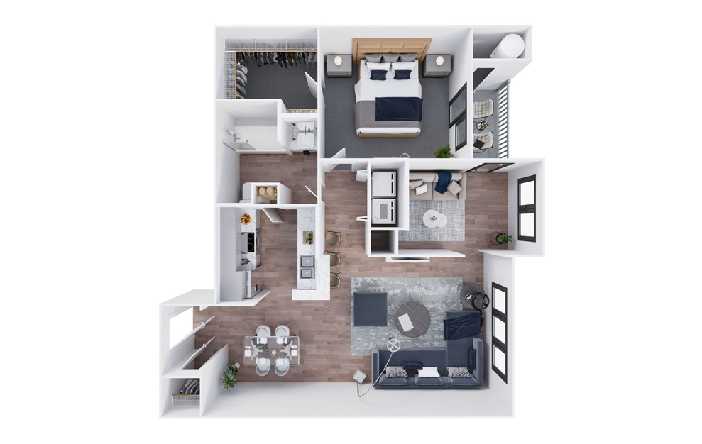 A4 - 1 bedroom floorplan layout with 1 bath and 876 square feet. (3D)