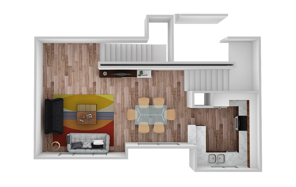 B4 - 2 bedroom floorplan layout with 2 baths and 1491 square feet. (Floor 1 / 3D)