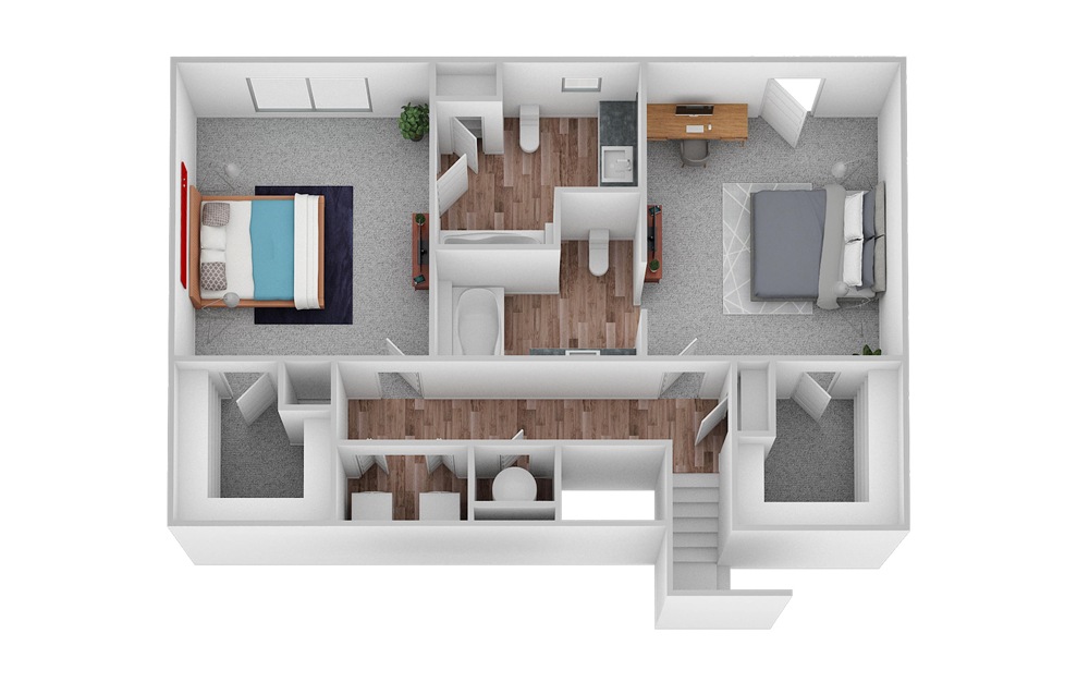 C1 - 3 bedroom floorplan layout with 3 baths and 1590 square feet. (Floor 2 / 3D)