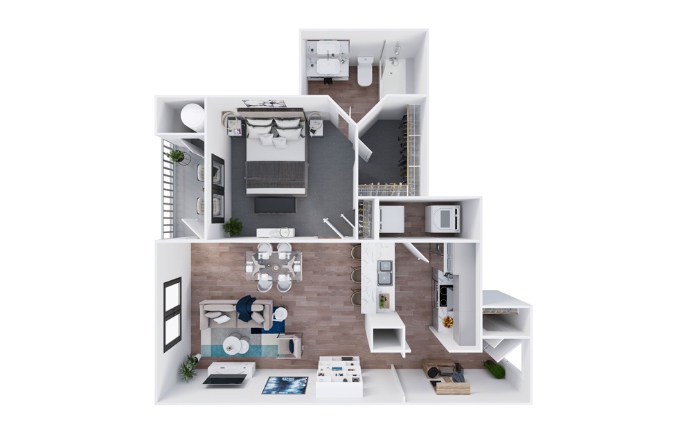 A1 - 1 bedroom floorplan layout with 1 bath and 701 square feet. (3D) A1 - 1 bedroom floorplan layout with 1 bath and 701 square feet. (3D)
