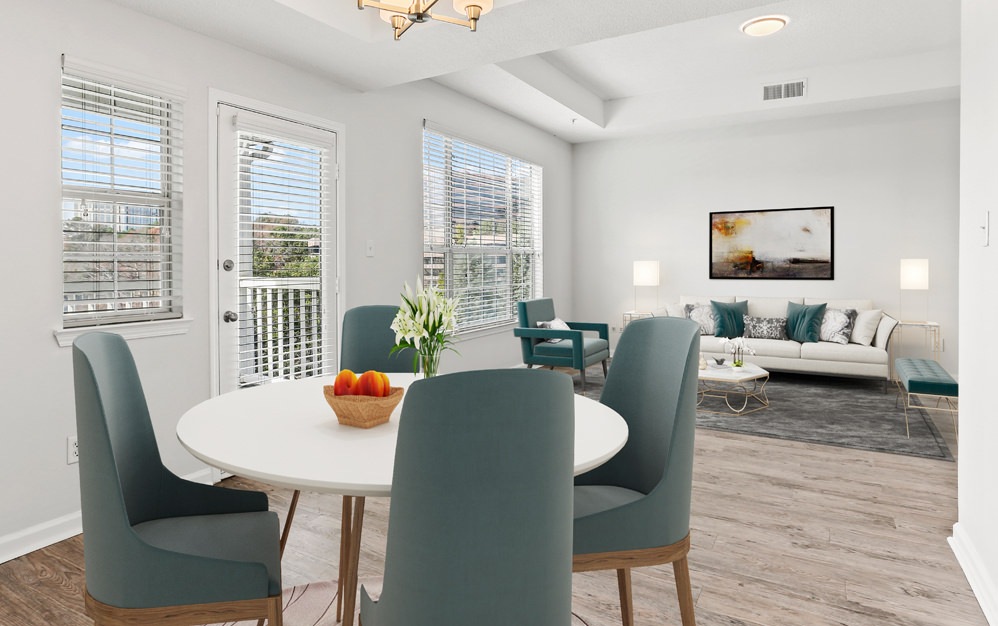 Spacious dining room with windows